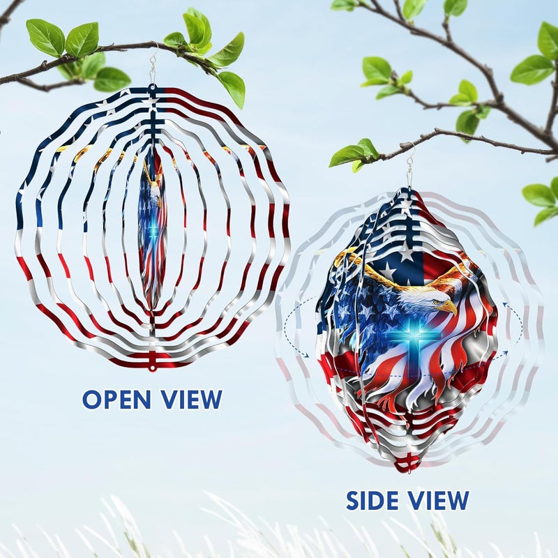 FLAGWIX American Eagle Decorations - 3D Stainless Steel Metal Wind Spinners 12 in - Eagles for Men Women Friends, Eagle Decorations for Window Outdoor Yard Garden - Image 4